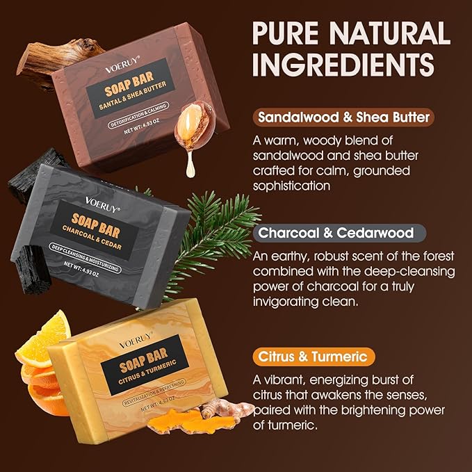 Mens Bar Soap, Natural Handmade Mens Soaps for Face, Body, Hands & Shave, Deep Cleansing, Refreshing Bar Soap for Men , Gifts for Men