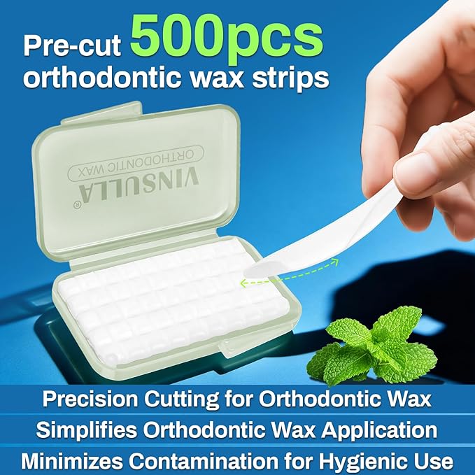 VINSULLA Orthodontic Wax for Braces - 500 Precut Dental Wax Dots Braces Wax Strips,Safe for Kids & Adults,Wax for Dental Brackets & Aligners 10Pack