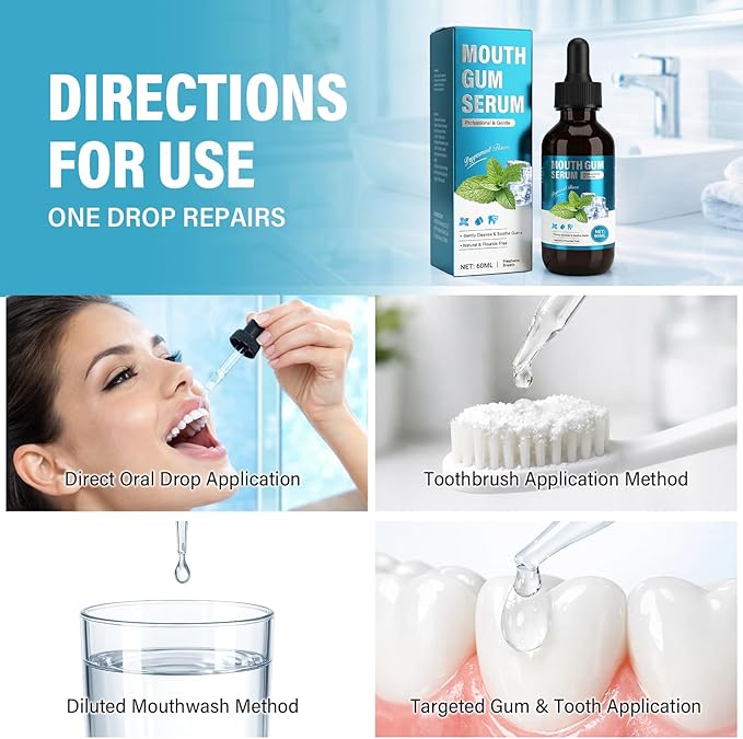 Gum Restore Drops, Advanced Oral Hygiene Liquid for Teeth & Gum Support, Natural Mint Breath Freshener, Alcohol-Free Mouth Drops for Daily Oral Care, Soothing Formula, 2 Fl Oz