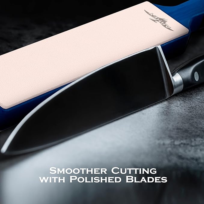 Leather Strop for Knife Sharpening Made from Premium Italian Leather, 14" Knife Strop with Storage Bag and 2 Polishing Compound for Various Knives, Razors, Axes, Chisels and Knives, Blue