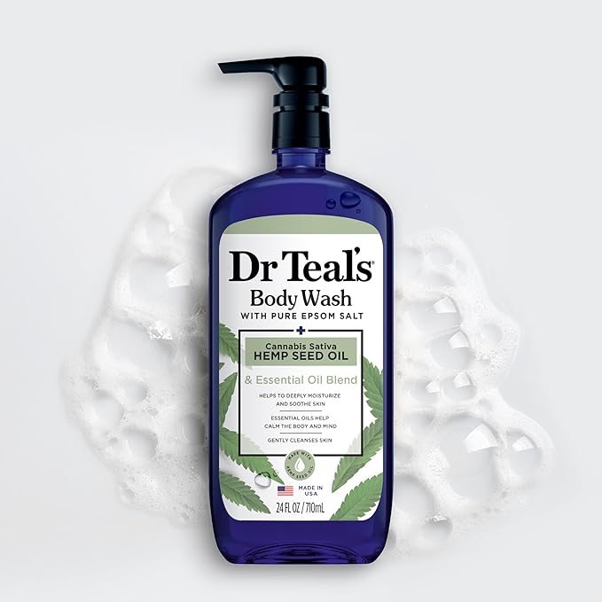 Dr Teal's Body Wash with Pure Epsom Salt, Cannabis Sativa Hemp Seed Oil, 24 fl oz (Pack of 4)