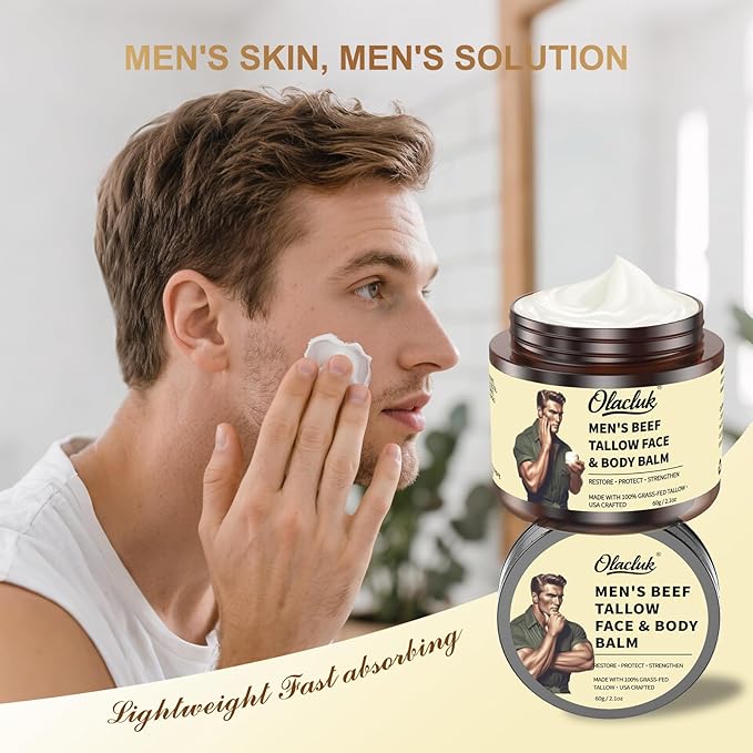 Beef Tallow for Skin, Grass Fed Beef Tallow Honey Balm for Men, Honey Face Moisturizer Skin Care for Face and Body, Hydrating Anti Aging, Unscented, Christmas Gifts for Women & Men, 2oz