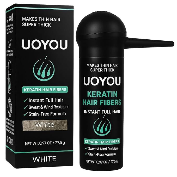 WHITE Hair Fibers for Thinning Hair 27.5g Bottle with Applicator | Undetectable & Natural Keratin Hair Fibers Concealer for Hair Loss for Men and Women | Hair Building Fibres Powder [WHITE]