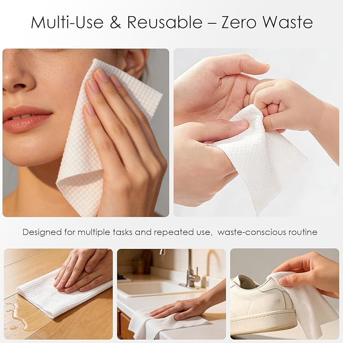 Disposable Face Towels XL, 10"x12" Ultra Soft & Thick Dry Wipes, Makeup Remover & Facial Cleansing Towels for Sensitive Skin, 50 Count, 2 Pack