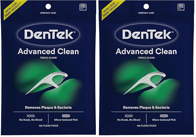 DenTek Advanced Clean Floss Picks with No Break & No Shred Dental Floss,Plaque Remover,150 Count (Pack of 2)