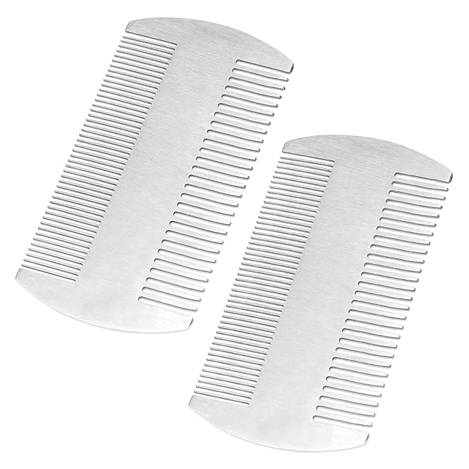 Metal Comb for Men, 2 Pack Stainless Steel Beard Comb Mini Portable Travel Combs Anti-Static Dual Action Fine & Wide Teeth Mustache Combs for Wallet Purse Pocket Car