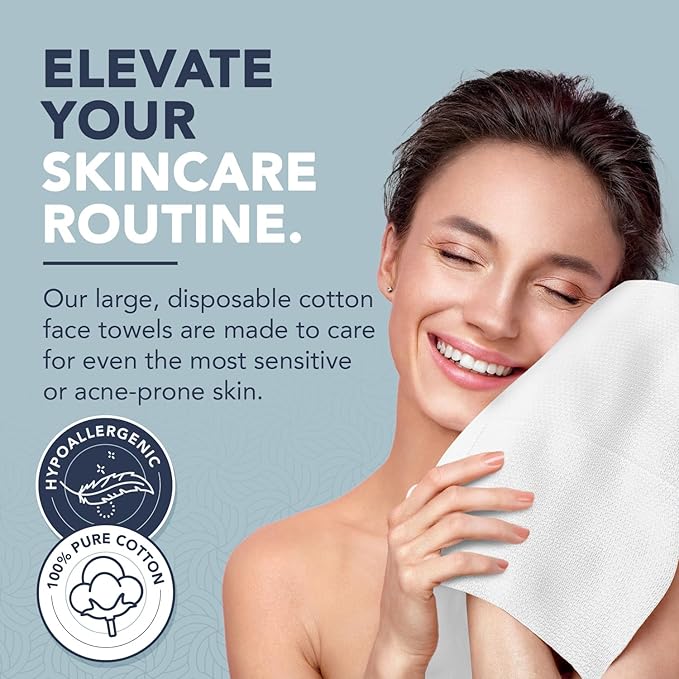 X-Large 100% Pure Cotton Face Towels – 50 Count Extra Large Disposable Wash Cloths for Face Washing, Makeup Removal & Acne Care | Ultra Soft, Hypoallergenic & Fragrance-Free
