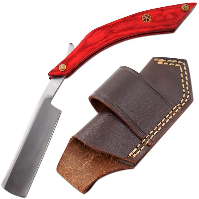 Straight Razor | Straight Edge-Razor Red Wood & Bone Handle- Sharp | High Hardness Stainless Steel Cutthroat Straight Edge Blade | Barber Razor (217)