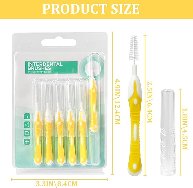 interdental brushes, Soft Dental Brush for Teeth Cleaning dental floss picks|teeth cleaning tools| interdental brushes between teeth soft bristle toothpicks for removing dental plaque (6PCS, Yellow)