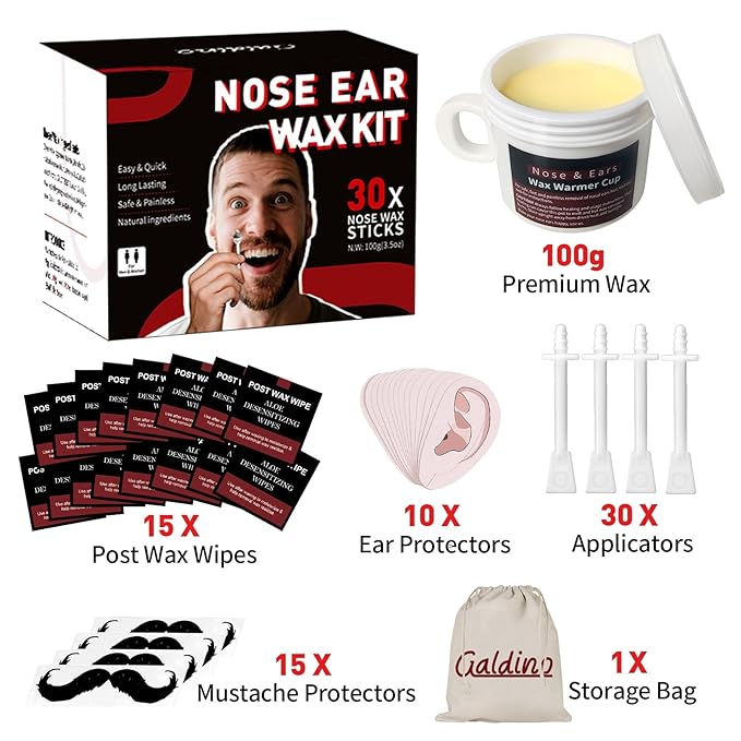 Galdino Nose Wax Kit Men & Women, Nose Hair Wax Kit With 30 Sticks, Ear Hair Removal, Nose Waxing Kit Easy, Quick and Painless