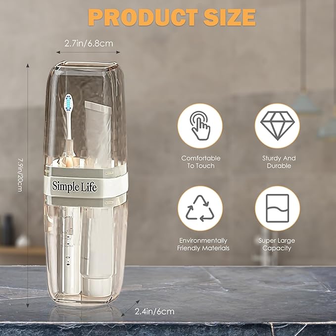 Toothbrush Holder Travel, Covered Toothbrush Case, Portable Travel Toothbrush Holder, Toothbrush Travel Case Carrier for Camping, Bathroom, School, Business Trips (Clear)