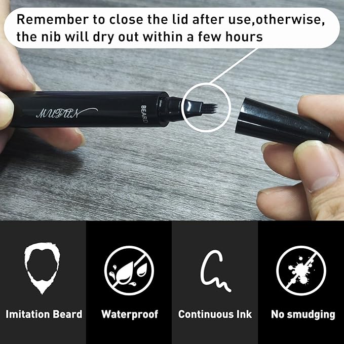 2PCS Beard Pencil Filler for Men - Sweat Proof, Water Resistance, Long Lasting & Natural Finish barber Pencil, Mustache Repair Shape(BLACK)
