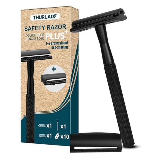 Safety Razor, Single Blade Razors for Men, Reusable Metal Razor, with 10 Double Edge Blades, Smooth Close Gentle Shave, Plastic Free, Matte Black