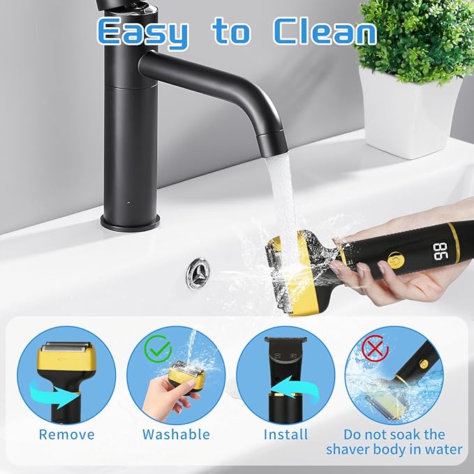 Electric Razor for Men & Women, 3-in-1 Cordless Rechargeable Foil Shaver with LED Display, Waterproof Wet & Dry Painless Body Razor for Face, Nose, and Ear Hair – Travel Friendly (Black)