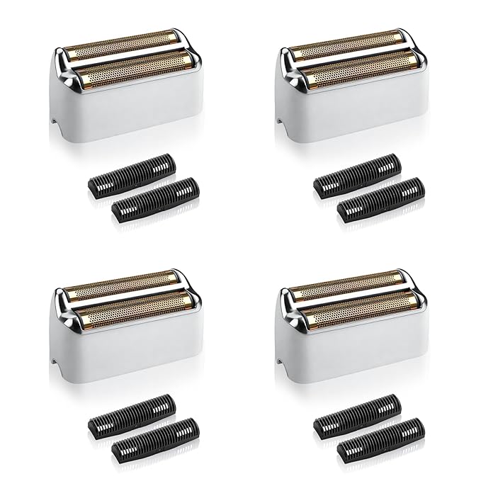 4 Pack Shaver Replacement Foil and Cutters Compatible with BaByliss Double FXFS2 Metal Shaver foil Replacement (Silver 4 Pack)