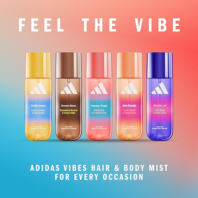 adidas Vibes Happy Feels Fragrance Hair & Body Mist for Women, Mood-Boosting, Notes of Jasmine Tea & Grapefruit Zest, For Any Occasion, 7.9oz