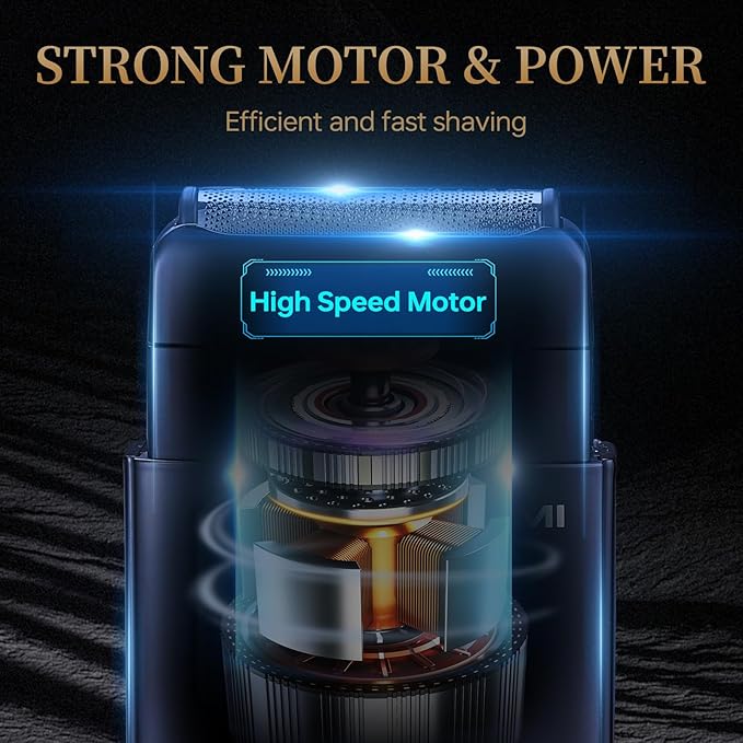 Electric Foil Shavers for Men, Electric Razor for Men Face - 2 Floating Blades, IPX7 Waterproof, 3 Adjustable Gears, LCD Display, Type-C Rechargeable,Wet/Dry Foil Shaver for Travel & Home, Matte Black