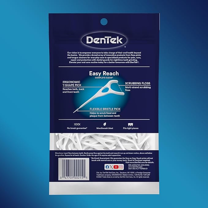 Dentek Complete Clean Easy Reach Floss Picks, Break & Shred-Proof Dental Floss Picks, 75 Count