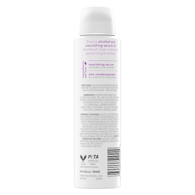 Dove Whole Body Deo Alcohol Free Deodorant Spray for Women Lavendar Bloom 4 oz