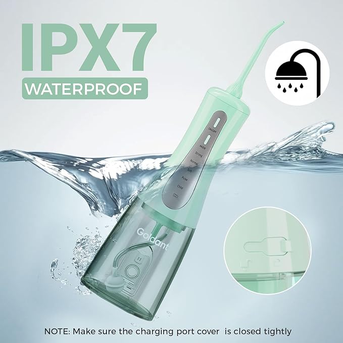 2026 New 350ML Water Flosser with Drainage & Storage Stand, Keeps Dry & Clean, 5 Modes, 360°Nozzle, Cordless Rechargeable, IPX7 Waterproof, Portable for Home & Travel (Green)