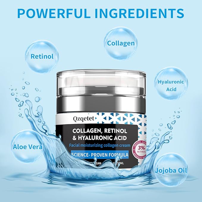 2pcs Face Cream Collagen, Retinol & Hyaluronic Acid Cream, 1.7 fl.oz Anti-Aging Facial Moisturizer, Daily Moisturizer Face Lotion for All Skin Tapes, Women and Men