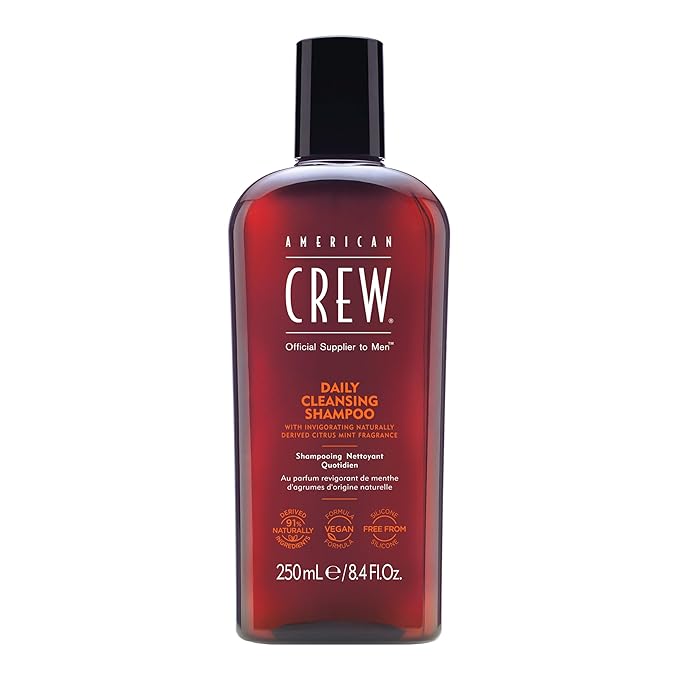 American Crew Shampoo for Men, Daily Cleanser, Naturally Derived, Vegan Formula, Citrus Mint Fragrance, 8.45 Fl Oz
