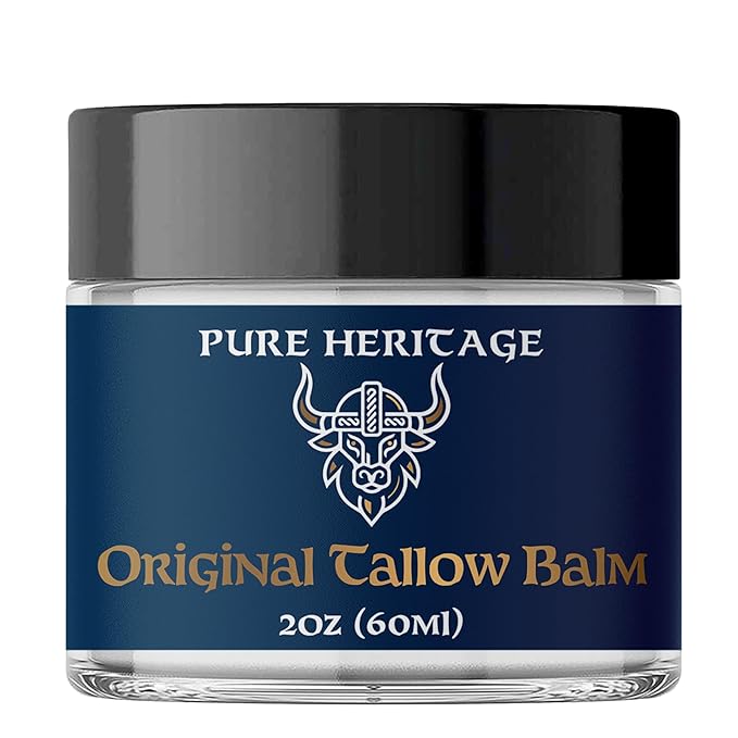 Pure Heritage Original Tallow Balm – Grass-Fed & Finished Moisturizer & Healing Cream with Frankincense & Cedarwood | Natural Care for Sensitive Skin, Eczema, Rosacea, Babies, Men & Women (2oz)