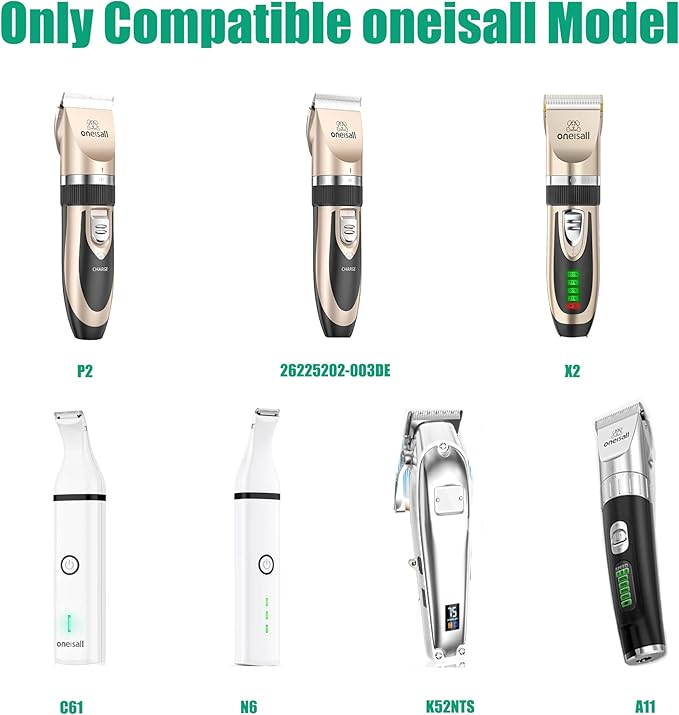 Replacement oneisall Dog Clippers Charger Charging Cord Compatible with oneisall P2, 26225202-003DE, C61, X2N5, X2, K52NTS, N6, A11 Cat Hair Trimmer Charger Cord Dog Grooming Kit