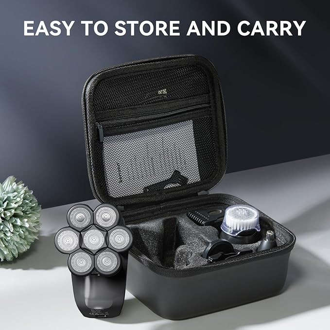 7D Head Shavers for Bald Men - 5 in 1 kensen Electric Head Hair Shaver, Head Electric Razor with Nose Hair & Beard Trimmer Cordless IPX6 Waterproof Wet Dry LED Display Travel Case