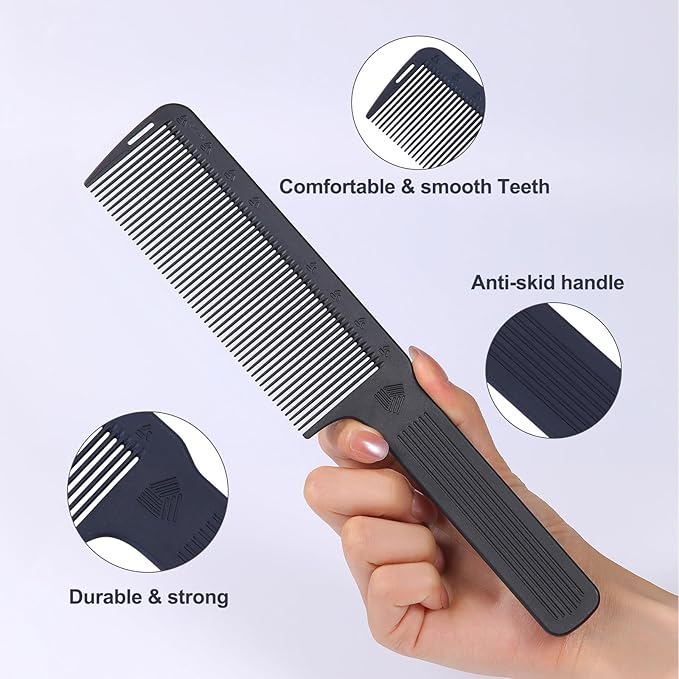 PERFEHAIR 2-Pack Professional Barber Clipper Comb for Fade Blending Flat Top Haircuts 9.4 Inch Carbon Fiber Anti-Static Heat Resistant Durable Hair Cutting Comb for Men & Women