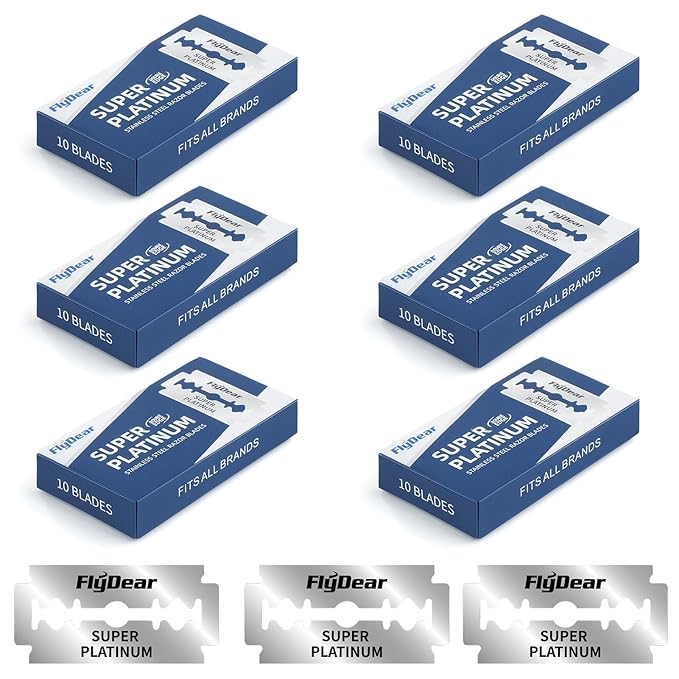 60Pcs Double Edge Safety Razor Blades, Platinum Stainless Steel Straight Razor Blades for Men, Precision Shaving for Smooth, Comfortable Close Shaves, Fits Most Double Edge Razors