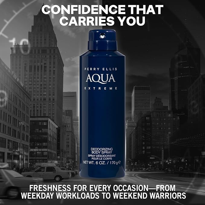 Perry Ellis Aqua Extreme Body Spray for Men - Body Spray Cologne, EDT, All Over Men's & Boys Mist with Notes of Fresh Wood & Spice Fragrance - 6 oz