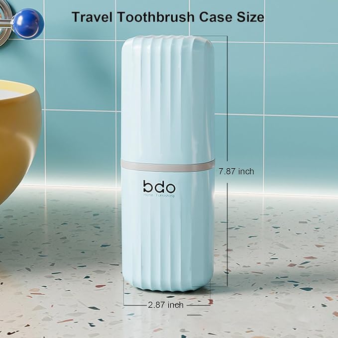Toothbrush Cup Toothbrush Travel Case, Travel Toothbrush Holder Case with Cover Portable Multifunctional Toothbrush Cover, Suitable for Travel Business Camping Bathroom School or Daily Uses (Blue)