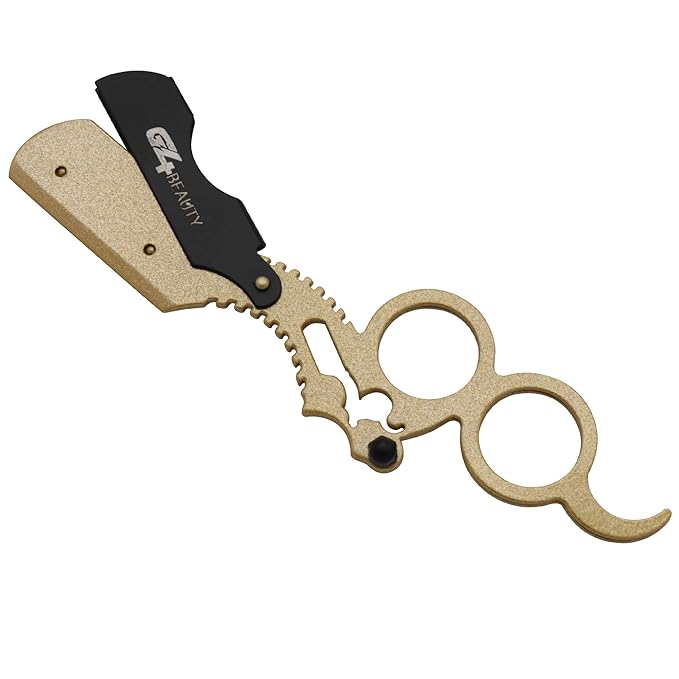 G4 Vision Universal Replaceable Half Blade Straight Razor with 100 Blades, Professional Double Ring Barber Single Edge Shave Razor (Gold Black)