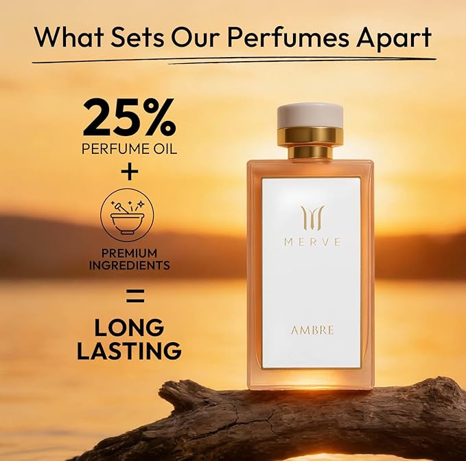 Merve Ambre Perfume For Women 3.4 oz | Premium Long Lasting Fragrance Luxury Scent | Jasmine, Honey, Floral, Fruity, Soft Spicy, Amber, Musk | Eau de Parfum