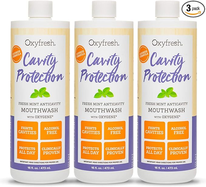 Oxyfresh Cavity Protection Fluoride Mouthwash – Anticavity Mouthwash for Sensitive Teeth, Non - Staining, Alcohol Free, Lasting Fresh Breath - 16 fl Oz (Pack of 3)