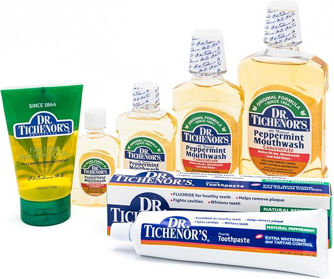 Dr. Tichenor's Peppermint Mouthwash Concentrate - Oral Rinse for Bad Breath and Oral Health With a Minty Punch for Soothing Relief of Minor Sore Throat Irritation - 8 Ounce (Pack of 1)
