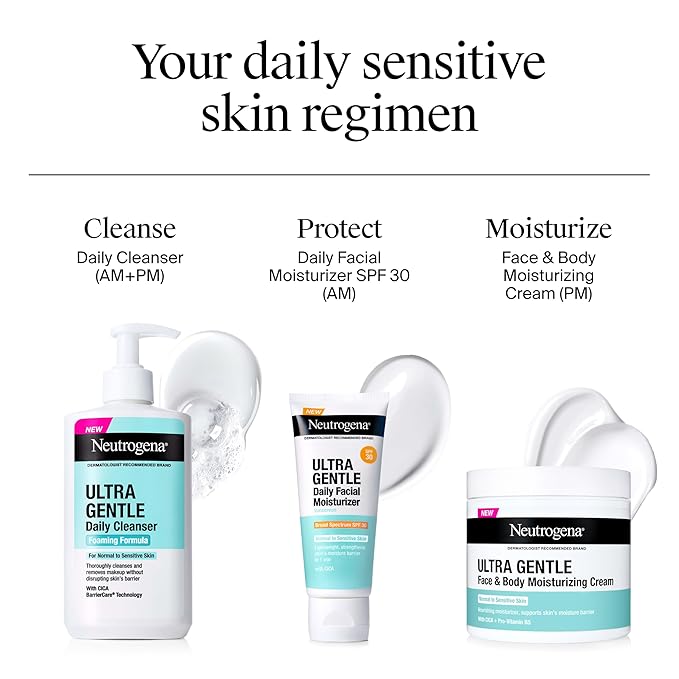 Neutrogena Ultra Gentle Foaming Facial Cleanser, Foaming Face Wash for Sensitive Skin, Gently Cleanses Away Dirt, Oil & Makeup Without Over Drying, Fragrance-Free, 5.8 fl. oz
