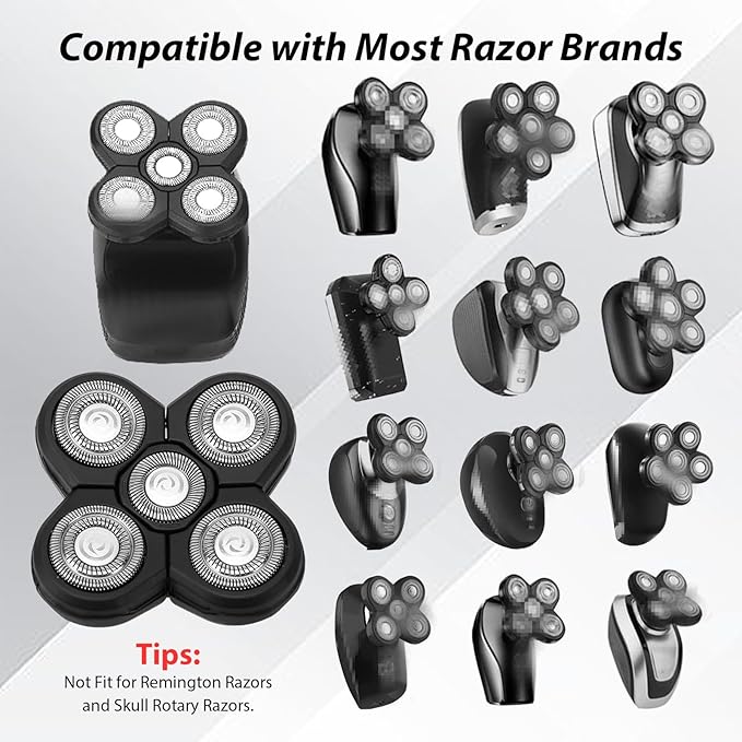 3Pcs 5 Head Shaver Replacement Blades for Freebird Head Shaver, Universal 5 Blades Shaver Replacement Heads for Electric Razor Shaver Head, Bald Men Freedom Grooming Head and Face, Black