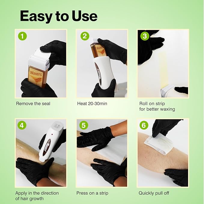 Roll on Wax Kit Aloe Vera Waxing Roller Depilatory for Women & Men Waxing Kit for Hair Removal for Larger Areas at Home with Heater & Strips