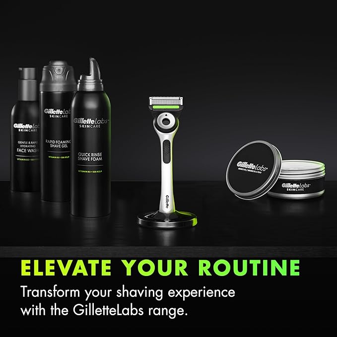 GilletteLabs with Exfoliating Bar Men’s Sharp White Edition Handle, 2 Blade Refills and Travel Case, Gift Set