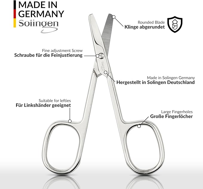 marQus Solingen Round-Tip Nail Scissors (curved) – Premium German Steel for Safe Manicures & Pedicures, Protective Case Included, Also Great for Babies