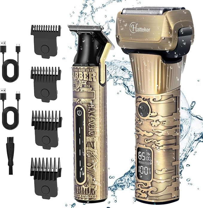 Hatteker Foil Shaver Electric Razor Men's Shaver T-Blade Trimmer Beard Trimmer Beard Clipper Hair Clipper LED Display Waterproof Wet/Dry Shaver Kit 2 in 1