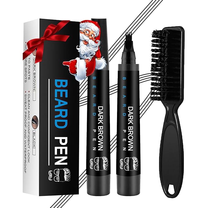 Beard Pencil Filler for Men Black - Beard Pen with Beard Brush, Barber Pencil Long-Lasting & Waterproof Mens Grooming Kits Create Natural Beard Color Gifts for Men, Mens Gifts Ideas (Black)