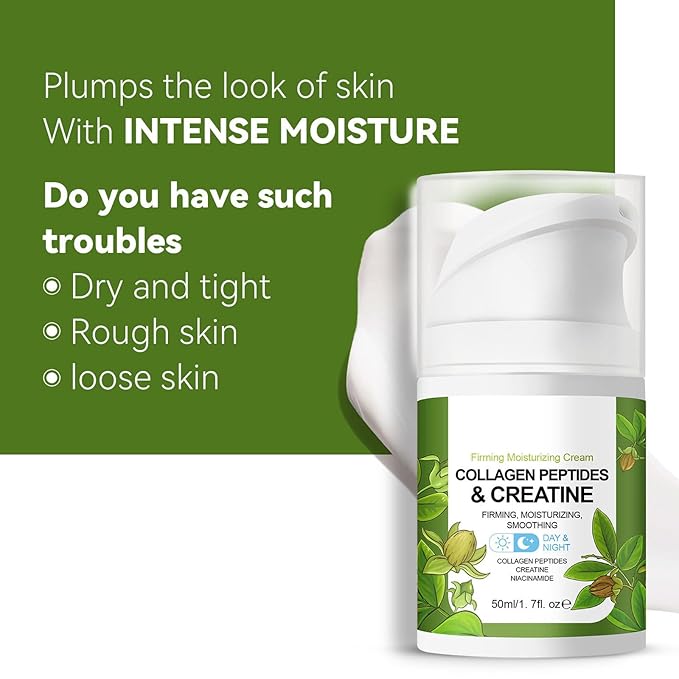 Collagen Peptide Complex Moisture Cream with Retinol,Creatine and Plant Squalane - Skin Tightening Firming - Anti Aging Face Wrinkle Cream, Day & Night Moisturizing Facial Cream -1.7oz