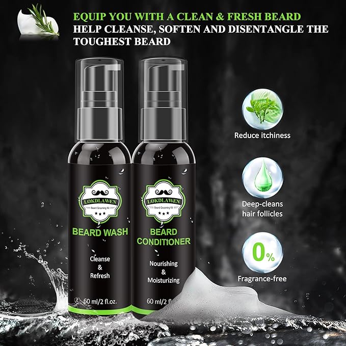Beard Kit for Men with Beard Wash, Beard Conditioner, Beard Oil, Beard Balm, Brush, Comb, Scissors, Storage Bag, Gifts for Men Dad Husband Boyfriend