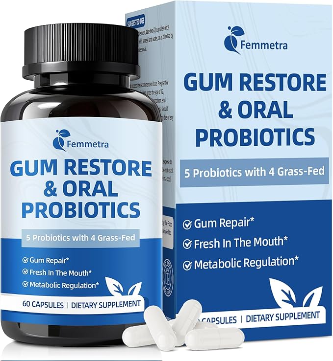 Oral Probiotics for Mouth Bad Breath for Adults & Gum Support | Fresh Breath After Coffee with 10 Billion CFU, Grass-Fed Organ Complex | 60 Capsules