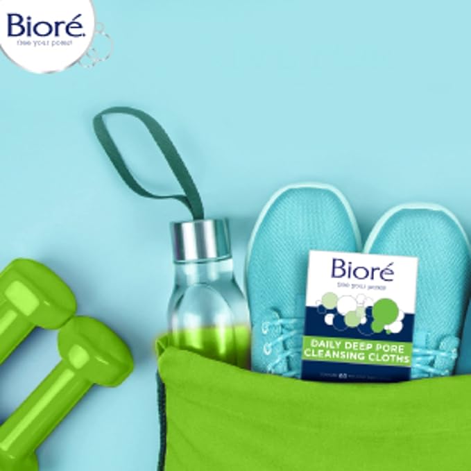 Bioré Daily Make Up Removing Cloths, Facial Cleansing Wipes & Pore Unclogging Scrub, Removes Excess Dirt and Oils, Face Scrub, with Salicylic Acid, Oil Free, 5 Ounces (HSA/FSA Approved)