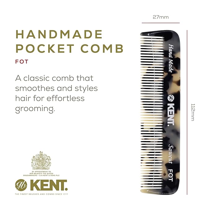 Kent Set Men's Hair Pocket Combs, Graphite 81T X-Small, FOT All Fine Tooth, 20T Fine Tooth Folding Comb. Best Hair, Beard and Mustache Grooming Kit for Travel and Home Care, Handmade in England