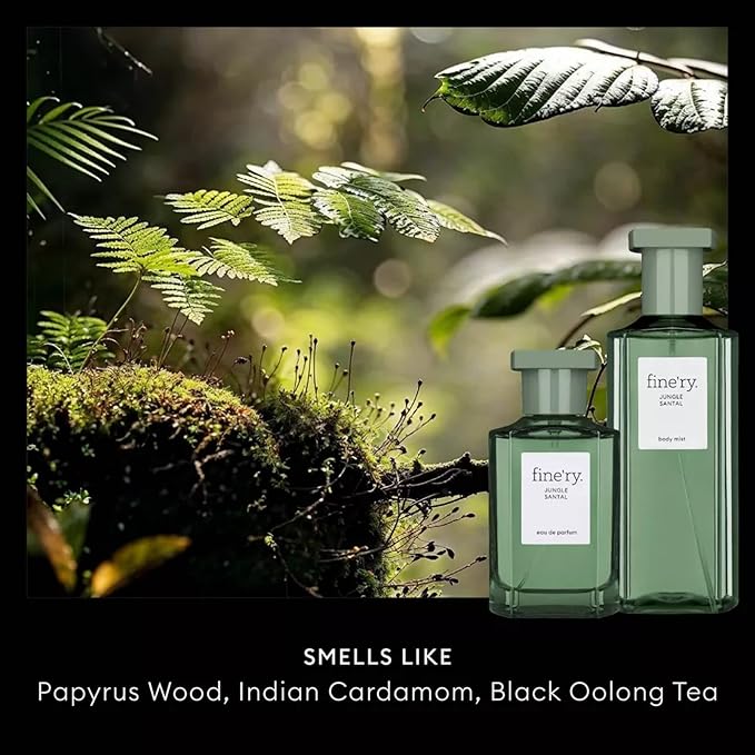 Fine'ry Woody Jungle Santal Perfume for Women & Men, Unisex Cologne - Earthy, Smoky, Leathery - Papyrus Wood, Cardamom, Black Tea, Long Lasting Full Size Eau De Parfum Fragrance (60mL)